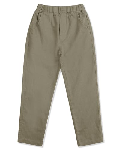 CUNYI Boys Linen Pants Lightweight Breathable Beach Pants Pull-on Casual Outfits with Elastic Waist