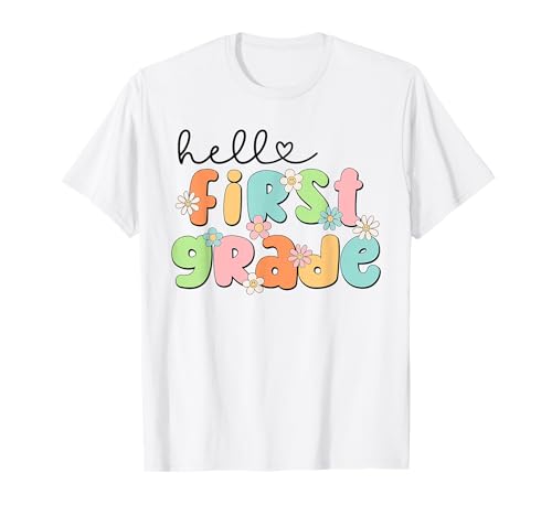 Hello 1st Grade Back to School Groovy Teacher Kids Girls T-Shirt
