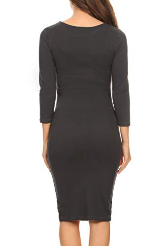 Image of ICONOFLASH Women's 3 /4 Sleeves Midi Bodycon Dress Crew Neck Fitted Dresses with Plus Size Options