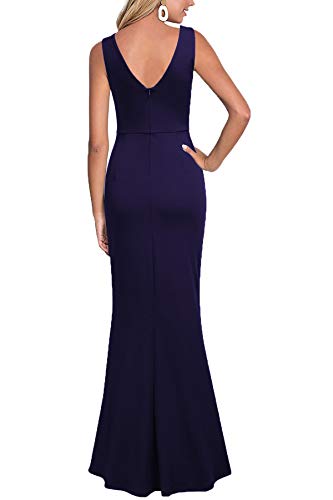 Woosea Women Sleeveless V Neck Split Evening Cocktail Long Dress Navy Blue thumb #1