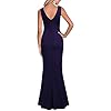 WOOSEA Women Sleeveless V Neck Split Evening Cocktail Long Dress Navy Blue