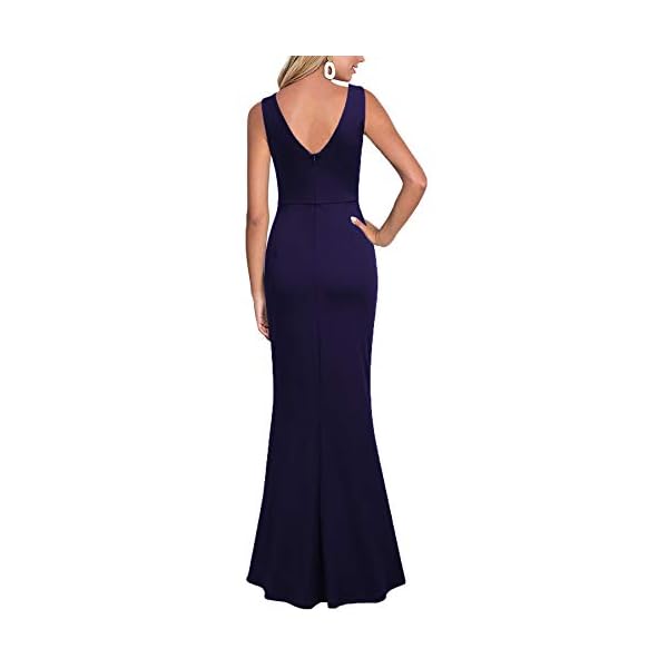 WOOSEA Women Sleeveless V Neck Split Evening Cocktail Long Dress Navy Blue