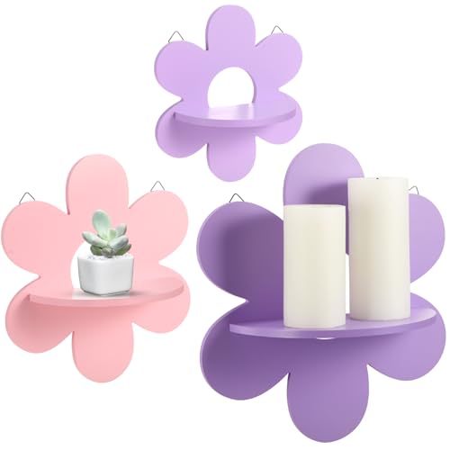 Soaoo Lot de 3 étagères murales en bois à suspendre pour salon, salle de bain, chambre à coucher (violet et rose)