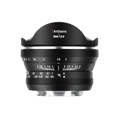 7artisans 6 mm F2 APS-C Lente de ojo de pez ultra gran angular, enfoque manual con ángulo de visión de 220° para cámaras Sony E-Mount A5000, A5100, A6000, A6100, A6300, A6400, A6500, A6600, NEX-3