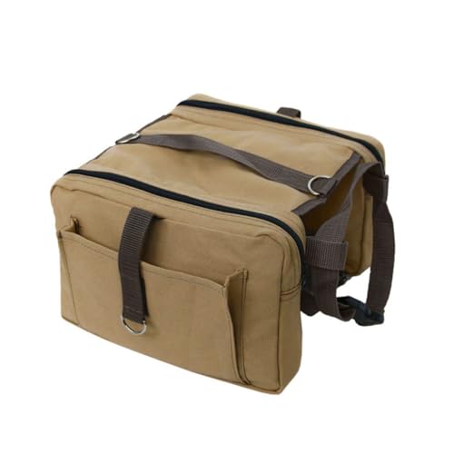 HOLIDYOYO Dog Outdoor Rucksack with Adjustable Straps Portable Backpack for Hiking Camping Travel Durable Canvas Design with Side Pockets for Snacks Essentials Khaki