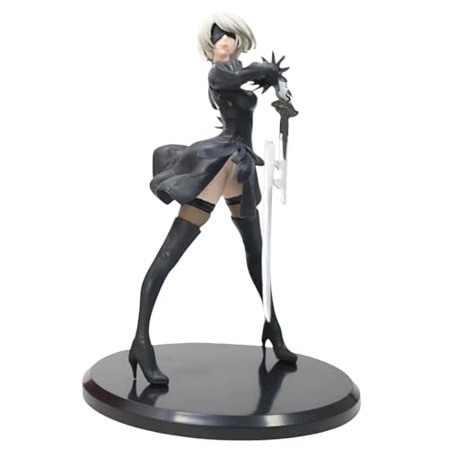 Image of NieR:Automata YoRHa No.2 Type B (2B) Battle Stance Anime Figure | 18cm Black Combat Dress & Greatsword Pose Action Figurine for Table, Desk, Shelf & Display | Gift for Anime & Gaming Fans