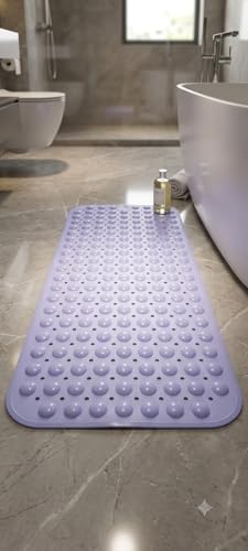 Image of Dribble Anti-Slip PVC Bath Mat with Suction Cups & Drainage Holes | Waterproof Shower Mat for Bathroom, Bathtub & Wet Areas | Soft Massage Surface, Quick Dry, Washable Bath Mat (70 X 38 cm) Blue