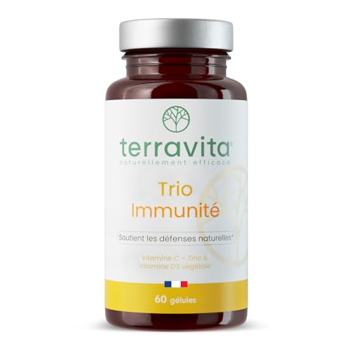 TRIO Immunité | Vitamine D3 + Vitamine C + Zinc Bisglycinate | Formule 3 en 1 Ultra Complète | Immunité, Energie et Tonus | 2 mois de Cure | Made in France | Terravita