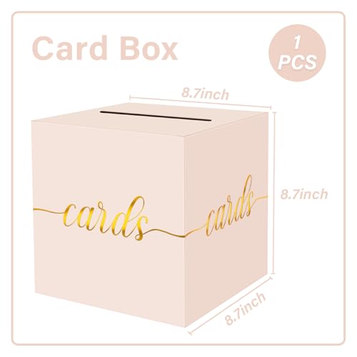 Image of 1 Pack Blush Pink and Gold Foil Card Box for Party, 8.7 inch Blush Pink Gift Card Box for Birthday, Wedding, Baby Shower, Retirement, Anniversary, Graduation, Raffle Ticket, Party