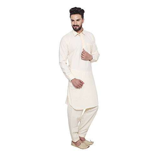 Image of SOJANYA (Since 1958 Men's Soft & Comfortable Cotton Blend Solid Pathani Set-Perfect for Eid & Holi Celebrations