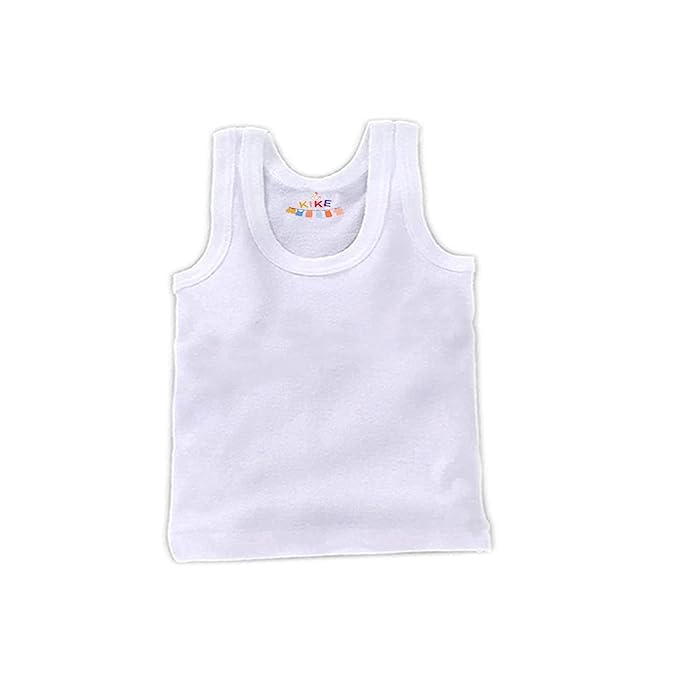 Image of KIKE Born Baby Pure Cotton Printed Regular Fit Sando Innerwear Baniyan Kids Vest Infants Sleeveless Undershirts for Cute Boys Girls Pack of 6 (0-3 Months, Plain White Vest)