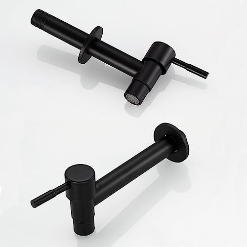 Wasserhahn Kaltwasser Wandmontierter Edelstahl-Wasserhahn Kaltwasser Wasserhahn Mop Wasserhahn Mattschwarz Lange Wandmontierter Wasserhahn für Badezimmer, Waschbecken, Balkon, Küche (Schwarz)