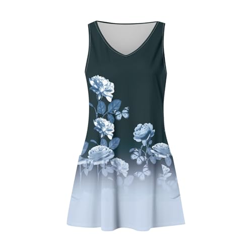 Image of Summer Dresses for Women 2026 Casual V Neck Sleeveless Sundresses Boho Beach Tank Dresses with Pockets