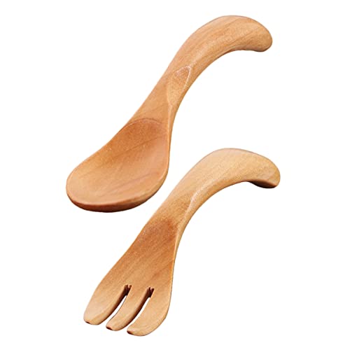 IWOWHERO 1Set Adorable Wooden Utensil Fork and Spoon for Boys and Portable and Easy to Clean for Lunch Boxes and Travel and Dining Accessories