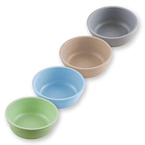 RE-PLAY Made in USA 4pk -12 oz. Bowls in Ice Blue, Leaf, Sand & Grey | Made from Eco Friendly Heavyweight Recycled Milk Jugs - Virtually Indestructible | BPA Free | ECO+