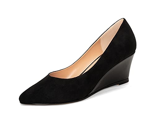 Mettesally Women's Classic Wedge Heel Pumps Pointed Toe Slip On Mid Heels Comfortable Wedding Office Dress Shoes