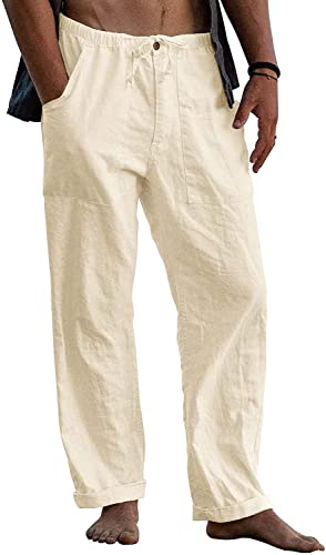Gemijacka Herren Leinenhose Lange Weite Sommerhose Kordelzug Yogahose mit...