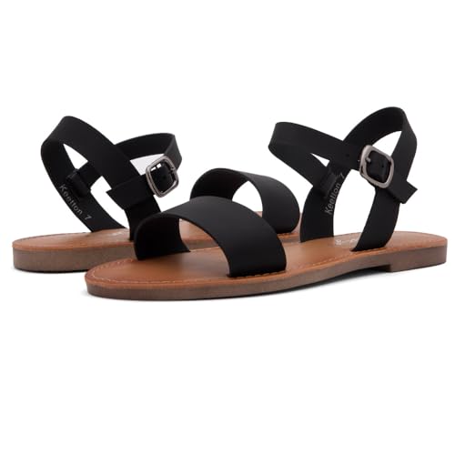 Herstyle 139286 Keetton Womens Flat Sandals Open Toe Ladies Dressy Sandals Black White Cognac Flat Sandals Ankle Strap Comfy Casual Sandal thumb #7