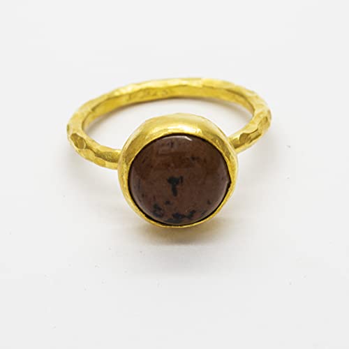 Anatolian Handcrafted Bloodstone Ring | 24K Gold Plated | Dainty Hammered Jewelry | Statement 925 Sterling Silver | Ancient Gemstone Ring by Pellada