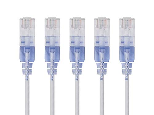Image of Monoprice SlimRun Cat6A Ethernet Patch Cable - Network Internet Cord - RJ45, Stranded, UTP, Pure Bare Copper Wire, 30AWG, 0.5 Feet, White, 5-Pack
