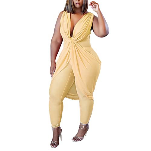 Kavitoz Jumpsuit Damen Lang V-Ausschnitt Vintage Druck Sommer Jumpsuit...