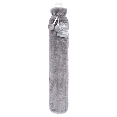 Revitale Extra Long Hot Water Bottle Pom Pom Soft Fur Cover - 72cm / 2L (Slate Grey) Cover