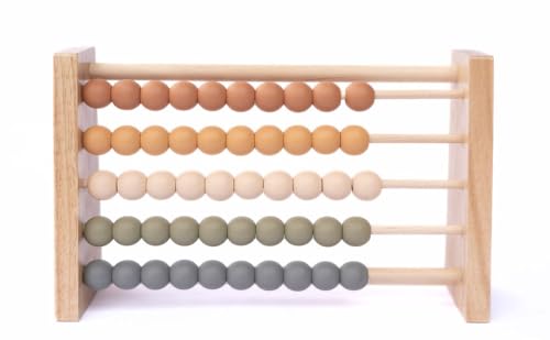 Image of Brooklyn Neutral Boho Abacus - STEM Toy- Boho Nursery Decor and Playroom Decor- Math Toddler Toy with Beads- Montessori Toys - Aesthetic Modern Educational Wooden Toys