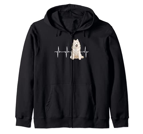 Samoyed Heartbeat Dog Lover Zip Hoodie, Black