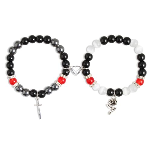 QqzsJewls Spider Matching Friendship Bracelets for Best Friends, Couple Heart Charm Bracelets for Girlfriend Boyfriend, Set of 2 Halloween Christmas Valentines Day Jewelry Gifts for Women Men