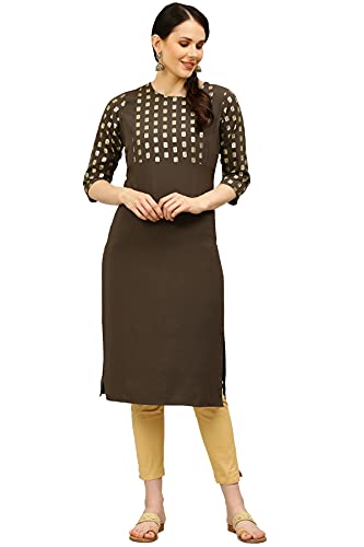 Image of Women's Crepe Printed Straight Kurti (ALC4039DGR1 Dark Grey XX-Large)