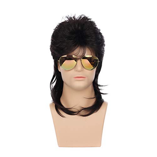 Image of Swiking Mullet Wigs for Men Black Retro 70s 80s Disco Rocker Curly Punk Fancy Party Halloween Cosplay Costume Replacement Full Wigs(Black)