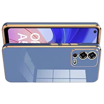 Image of Apurb Store for Oppo A55 4G Plating Square Gold Frame Phone Case Luxury Soft Silicone Back Cover (for Oppo A55 4G, Blue)