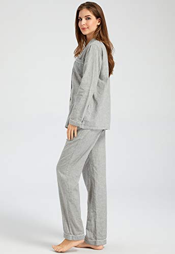 Womens Pajama Sets 100% Double Gauze Cotton Linen Like Muslin Pajamas Long Sleeve Button Down Sleepwear Soft Pjs Lounge Set3