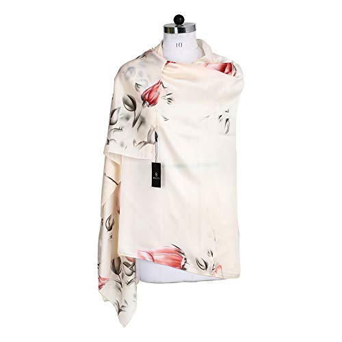 Image of Floral Printed Silk stole | silk Scarf for Women | stylish silk stole for women | Soft Lightweight Stole, Shawl & Neck Wrap | Scarf for Wedding, Party, Travel & Casual Wear