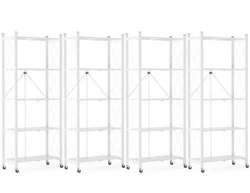 Image of ALANNG 60.6 Inch Folding Bookshelf, 5 Tier Metal Bookcase and Bookshelves