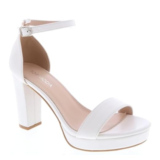 TOP Moda Over the Toe Strap Ankle Strap Platform High Heel Open Toe Dress Sandal, White, 6.5