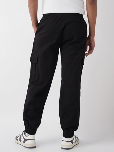 Image of Bewakoof Men's Solid Oversized Fit Twill Joggers