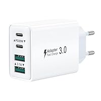 Caricatore USB C Presa, Multiplo 40W 4-Porto USBC Caricabatterie Rapido Spina Alimentatore per iPhone 17 16 15 14 13 12 Pro Max,Samsung, iPad, Multipla Spinotto QC & PD Adattatore Carica Cellulare