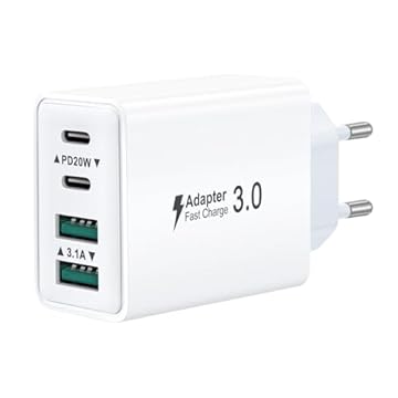 Caricatore USB C Presa, Multiplo 40W 4-Porto USBC Caricabatterie Rapido Spina Alimentatore per iPhone 16 15 14 13 12 Pro Max,Samsung, iPad, Multipla Spinotto Muro QC & PD Adattatore Carica Cellulare