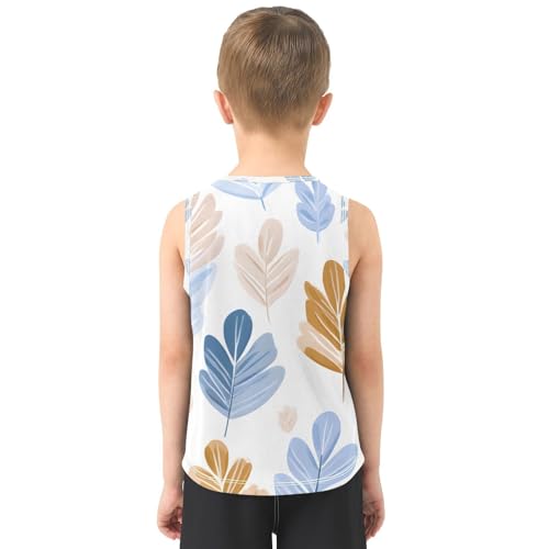 Bolaz Boys Athletic Quick Dry Tank Top Sleeveless Workout T Shirts Age 11-15,Morandi Blue Maple Leaf3