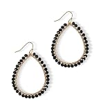 Bohemian Beaded Teardrop Dangle Earrings Colorful Lightweight Hollow Sparkly Crystal Earrings Gold Wire Wrapped Faceted Glass Beads Statement for Women Boho Jewelry Gifts-Black