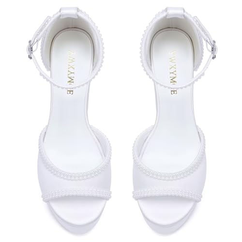 Image of Platform Heels Wedding Shoes for Bride Ankle Strap Bridal Heeled Sandals Wedding Heels