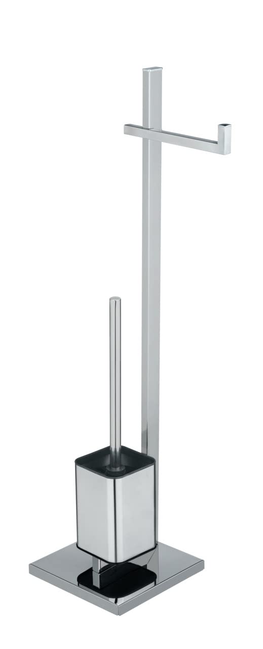 WENKO Piantana portarotolo e scopino WC Quadro - tubo squadrato, Acciaio, 23.5 x 72.5 x 18.5 cm, Cromo