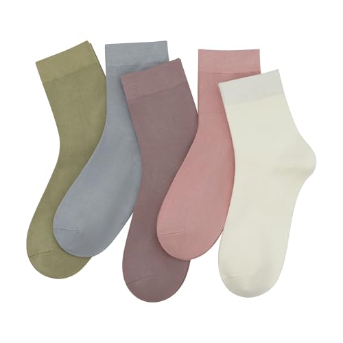 SERISIMPLE Women Thin Viscose Bamboo Socks Crew Lightweight Above Ankle Casual Dress Sock For Ladies Bootie Trouser 5 Pairs