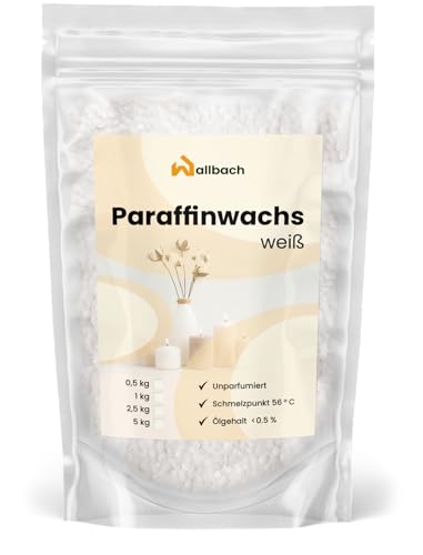 Wallbach® 1kg Paraffinwachs für Kerzen weiß, duftfrei & 100% rein - Kerzenwachs-Granulat zum Kerzengießen, Kosmetik & Handwerk - Paraffin Kerzen Wachs Pulve