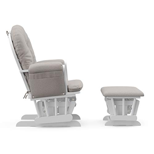 Image of Storkcraft Premium Hoop Glider & Ottoman (White /Taupe Swirl) - GREENGUARD Gold Certified Nursery Glider, Solid Wood Craftsmanship, Smooth-Gliding Nursery Chair and Ottoman, Award-Winning