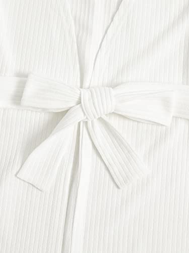 Soly Hux Womens Pajama Sets 3 Piece Lounge Set Ribbed Knit Cami Top And Shorts Soft Sleepwear With Robe Cardigan Solid White M #TOP2