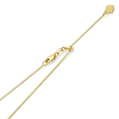14k REAL Yellow Gold Solid 0.8mm Box Length Adjustable Chain Necklace with Lobster Claw Clasp - 20