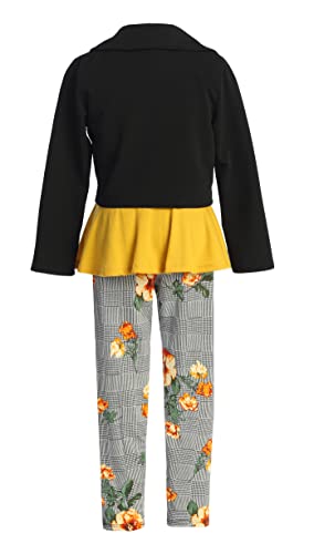 Image of iGirlDress Girls 4 Pieces Pant Set Long Sleeve Jacket Necklace Floral Plaid Pant 4-16
