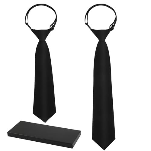 Okxiri 2 Pack Boys Tie Black Tie for Boys Black Tie 12-14 Years Kids Tie Pre-tied Necktie for Formal Wedding School Graduation Uniforms with Gift Box